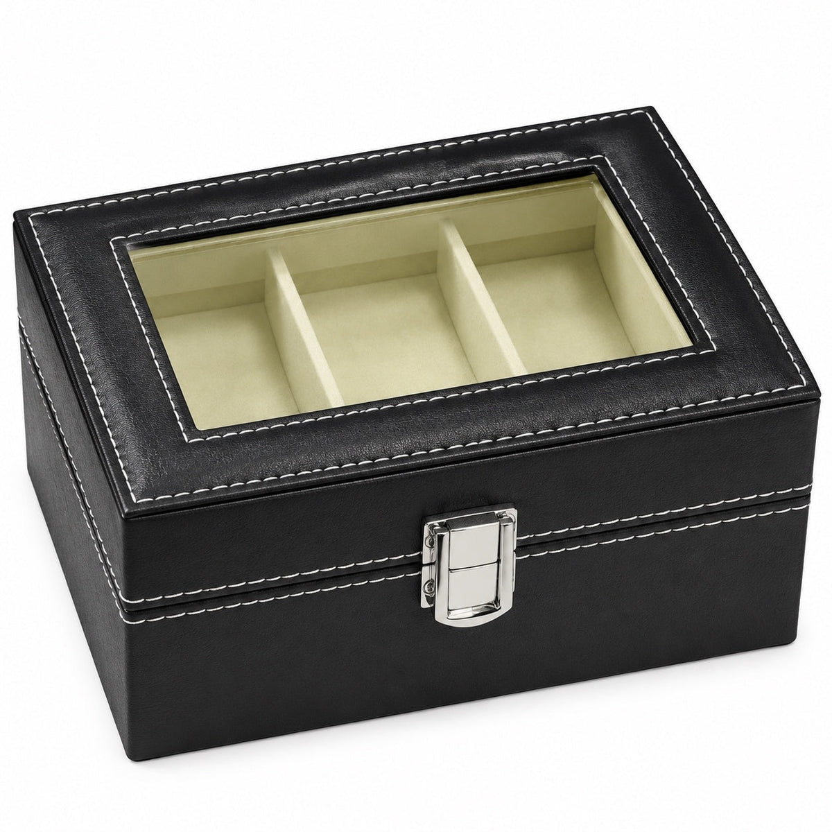 Premium 3-Compartment Leather-Finish Wenwan Walnut Display & Storage Box — 6.18" x 4.37" x 3.11" - ThePatinaProject