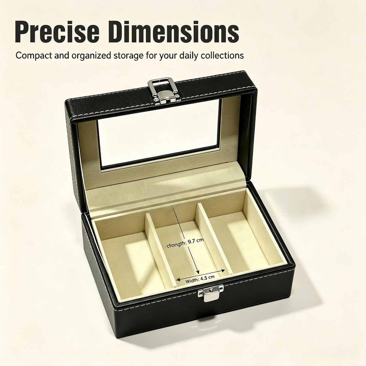Premium 3-Compartment Leather-Finish Wenwan Walnut Display & Storage Box — 6.18" x 4.37" x 3.11" - ThePatinaProject