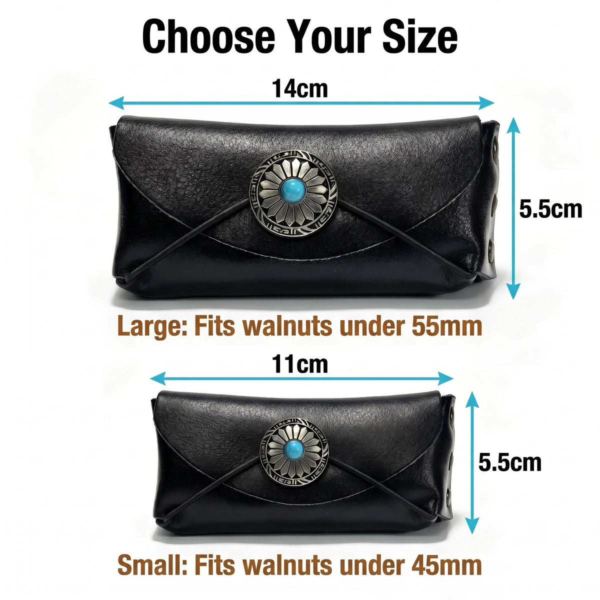 Premium Leather Wenwan Walnut Pouch – Vintage Concho Dual-Compartment Carrying Case - ThePatinaProject