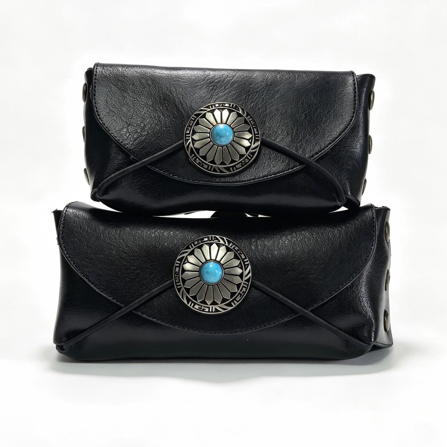 Premium Leather Wenwan Walnut Pouch – Vintage Concho Dual-Compartment Carrying Case - ThePatinaProject
