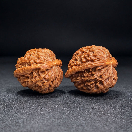 Pufferfish-Profile “White Lion Half-Wall” Wenwan Walnut Pair — 44.0mm x 41.0mm / 42.0mm x 39.0mm | BSZBB-1401E - ThePatinaProject