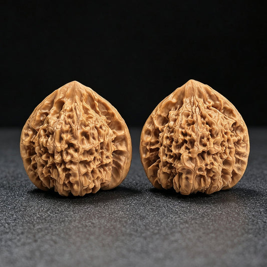 “Qilin Pattern” Peach-Heart Concave-Base Wenwan Walnut Pair | 48.0mm × 39.0mm | QLWTXBD-17G3 - ThePatinaProject