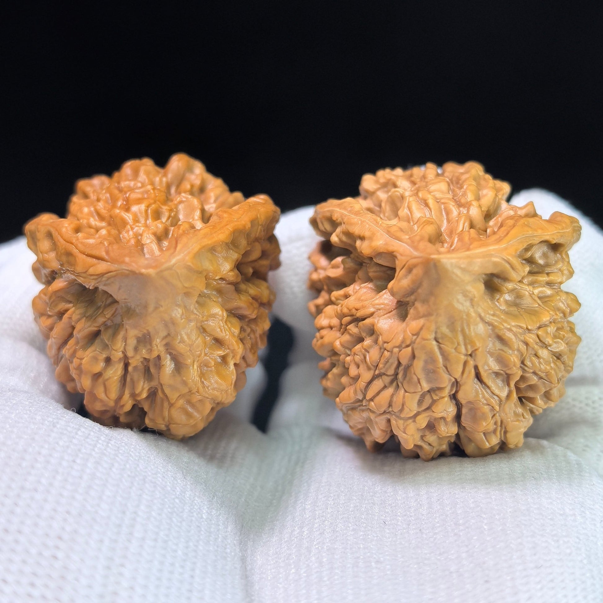 Qilinwen Zuofo (Qilin Pattern Seated Buddha) Scholar Walnuts Pair | 34.0mm x 37.0mm | Stock ID: QLWZF-401E - ThePatinaProject