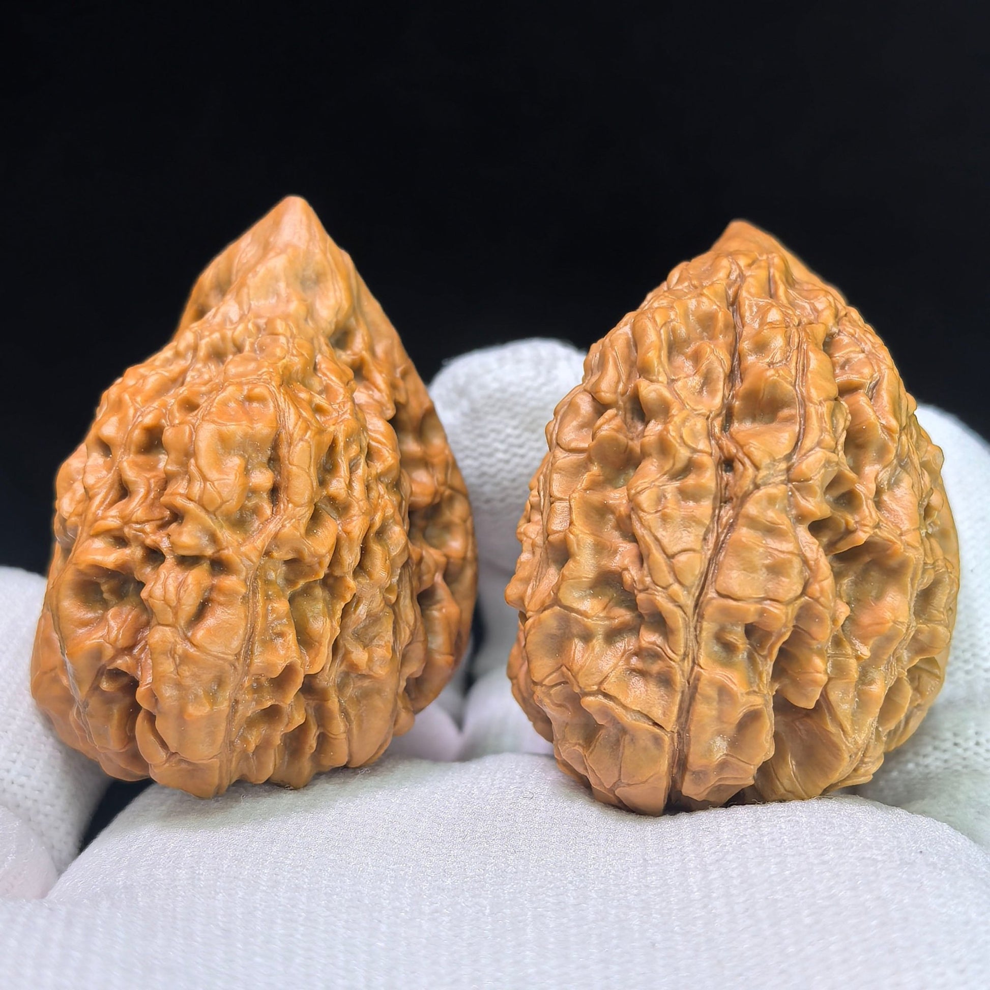 Qilinwen Zuofo (Qilin Pattern Seated Buddha) Scholar Walnuts Pair | 34.0mm x 37.0mm | Stock ID: QLWZF-401E - ThePatinaProject