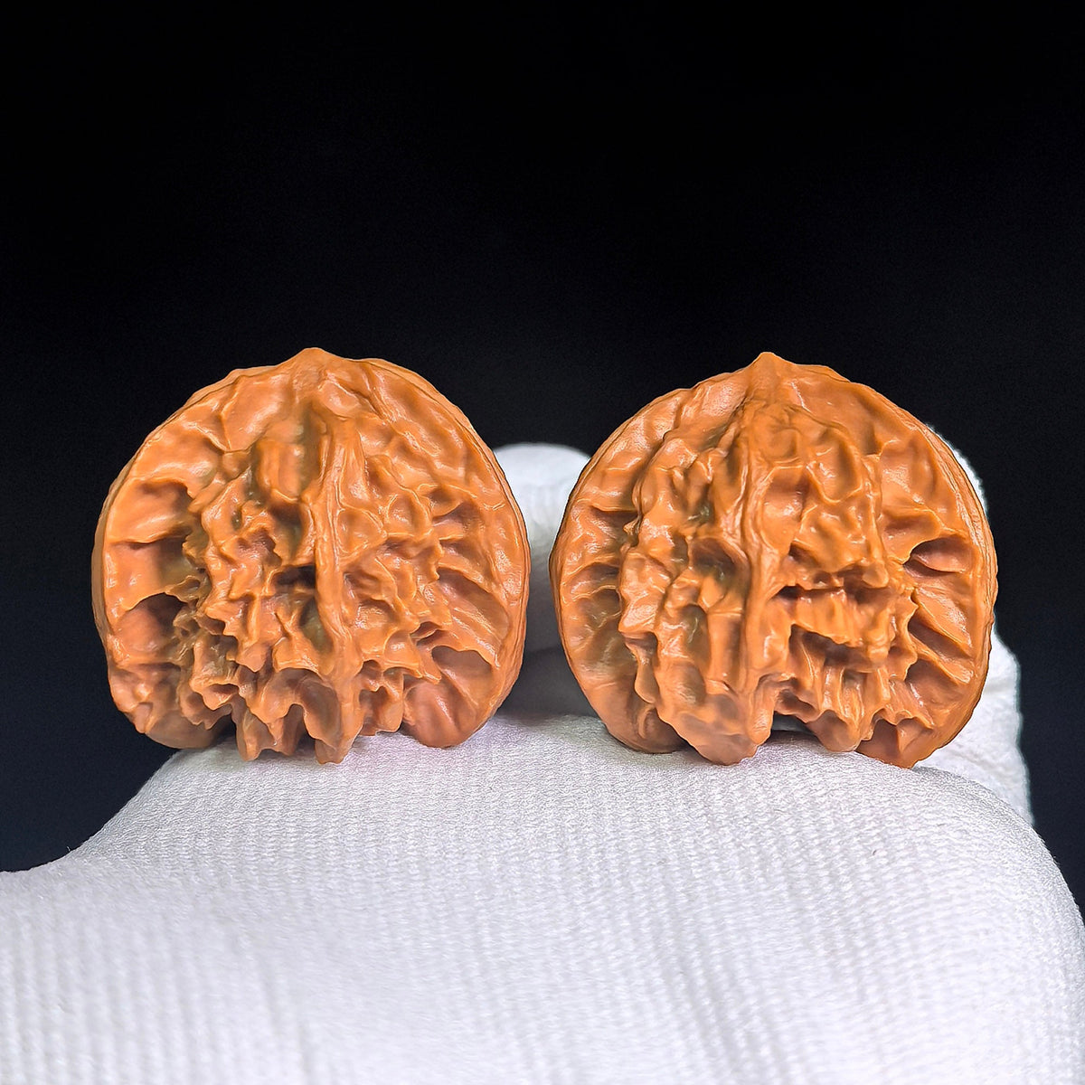 “Qishan Three-Ridge Zhengben” Wine-Cup Concave-Base Wenwan Walnuts Pair | 37.0mm × 37.0mm | QSSN-CWC0E - ThePatinaProject