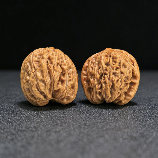 "Rain Flower Stone" Yuhuashi Hand-Twist Shou Nian Wenwan Walnuts (Pair) | 31.0mm x 31.0mm | Stock ID: YHS-1404 - ThePatinaProject