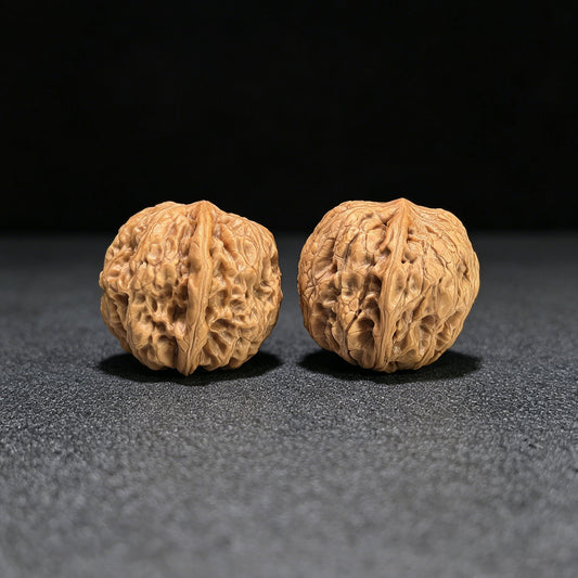 "Rain Flower Stone" Yuhuashi Hand-Twist Shou Nian Wenwan Walnuts (Pair) | 32.0mm x 33.0mm | Stock ID: YHS-1102 - ThePatinaProject