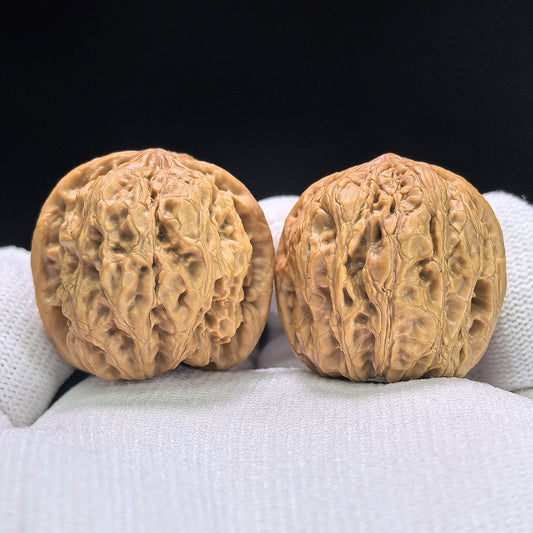 "Rain Flower Stone" Yuhuashi Hand-Twist Shou Nian Wenwan Walnuts (Pair) | 32.0mm x 33.0mm | Stock ID: YHS-1102 - ThePatinaProject