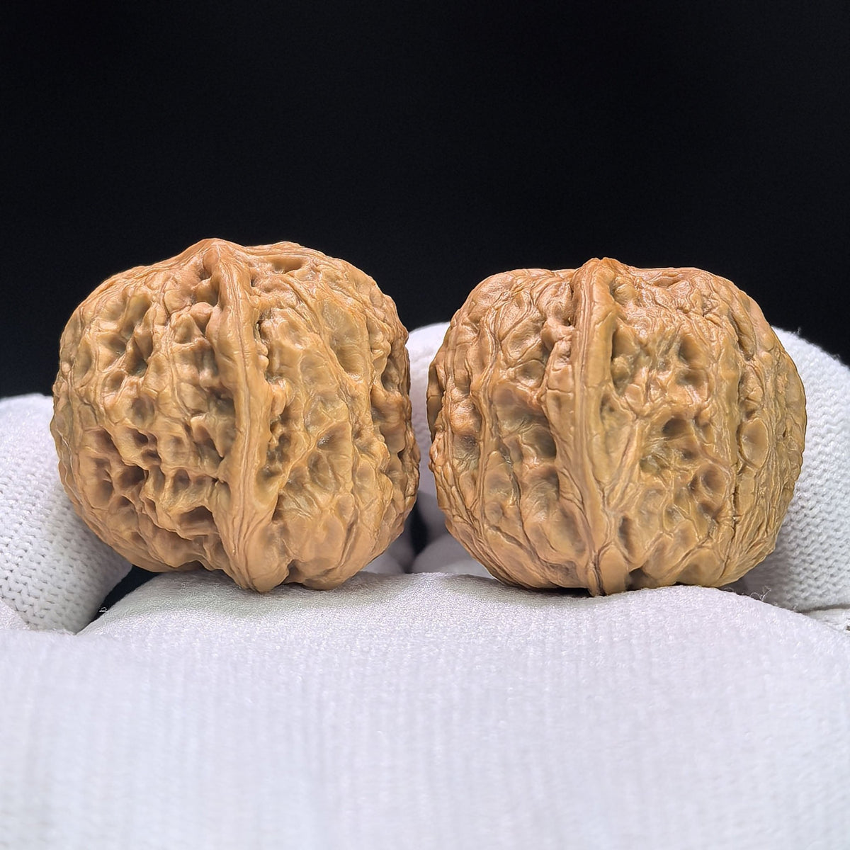 "Rain Flower Stone" Yuhuashi Hand-Twist Shou Nian Wenwan Walnuts (Pair) | 32.0mm x 33.0mm | Stock ID: YHS-1102 - ThePatinaProject