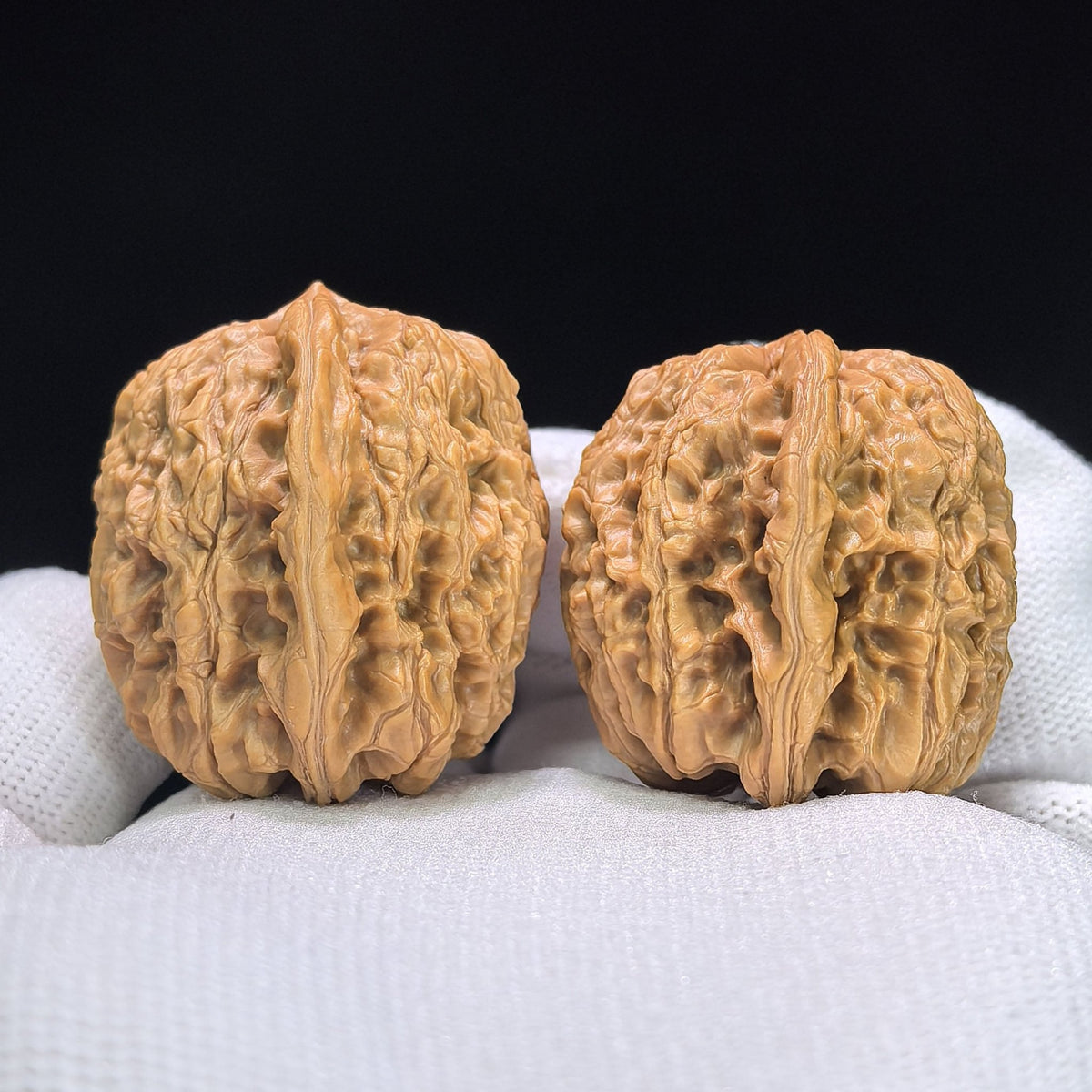"Rain Flower Stone" Yuhuashi Hand-Twist Shou Nian Wenwan Walnuts (Pair) | 34.0mm x 32.0mm | Stock ID: YHS-1101 - ThePatinaProject