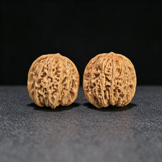 "Rain Flower Stone" Yuhuashi Hand-Twist Shou Nian Wenwan Walnuts (Pair) | 34.0mm x 32.0mm | Stock ID: YHS-1101 - ThePatinaProject