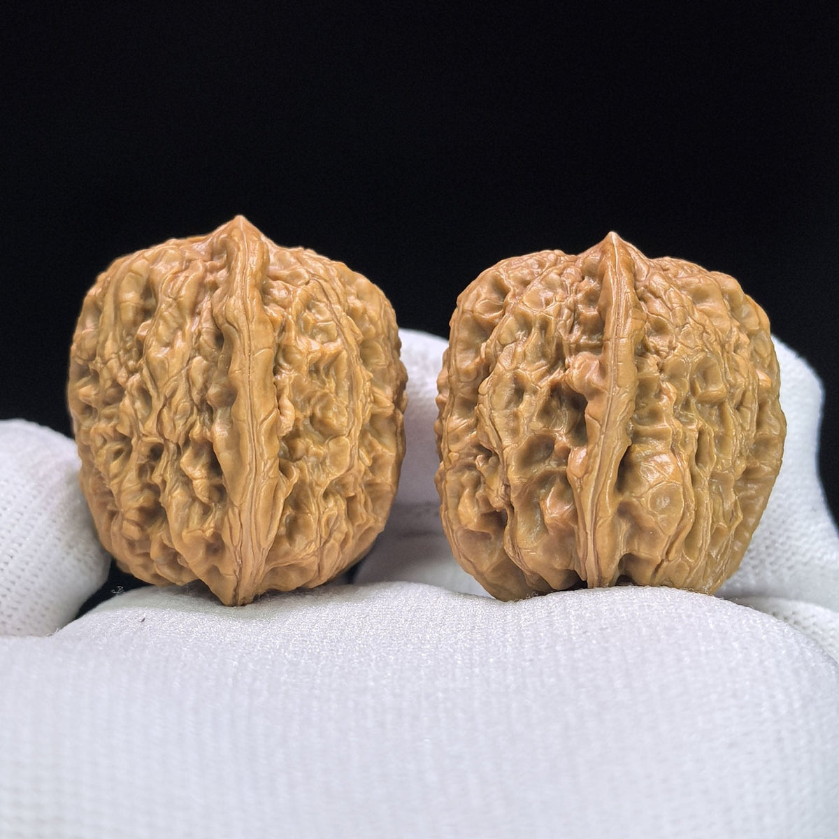 "Rain Flower Stone" Yuhuashi Hand-Twist Shou Nian Wenwan Walnuts (Pair) | 34.0mm x 32.0mm | Stock ID: YHS-1101 - ThePatinaProject