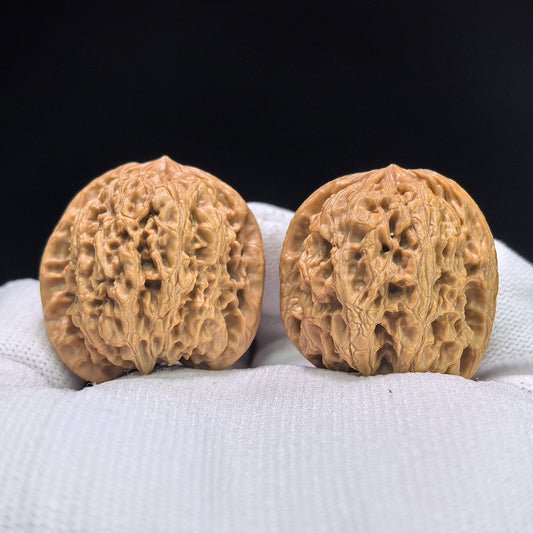 "Rain Flower Stone" Yuhuashi Low-Profile Wenwan Walnuts Pair | 34.0mm x 32.0mm | YHS-1103 - ThePatinaProject