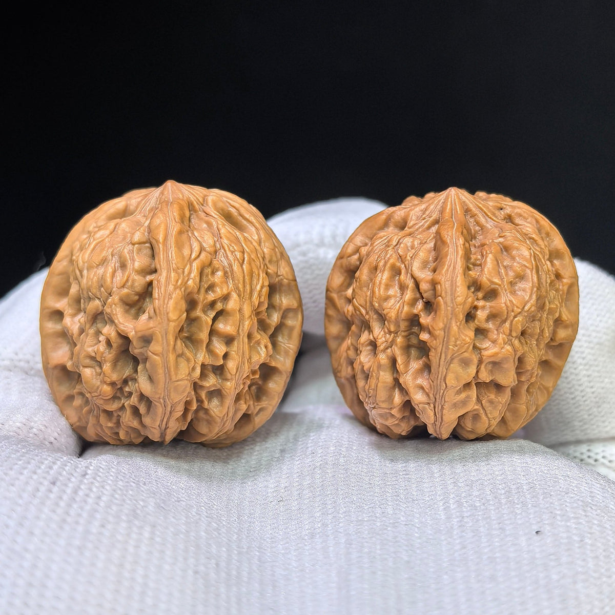 "Rainflower Stone Three-Ribbed" Yuhuashi Sanleng Multi-Ribbed Wenwan Walnuts Pair | 31.0mm x 34.0mm | YHSSN-C222E - ThePatinaProject
