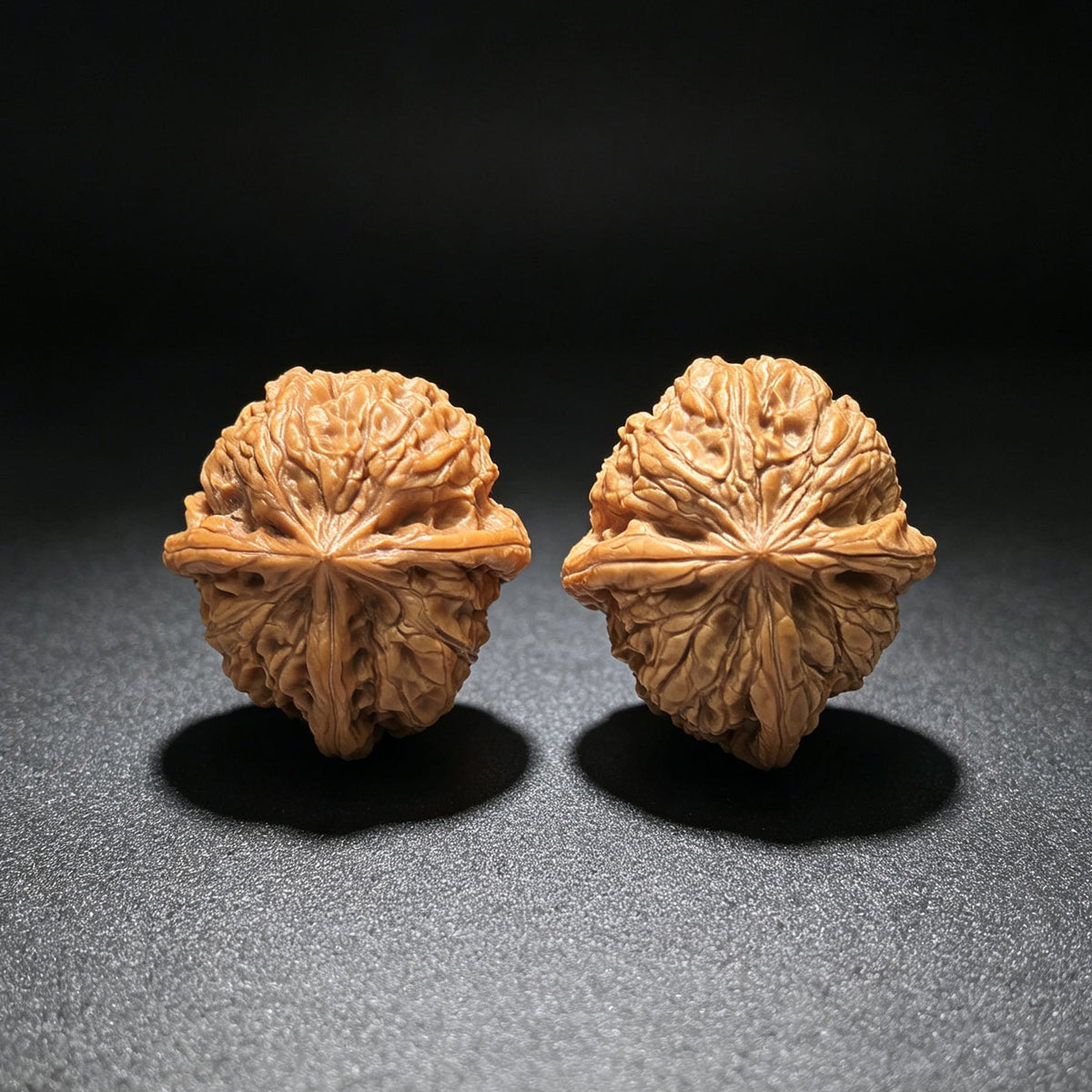 "Rainflower Stone Three-Ribbed" Yuhuashi Sanleng Multi-Ribbed Wenwan Walnuts Pair | 31.0mm x 34.0mm | YHSSN-C222E - ThePatinaProject