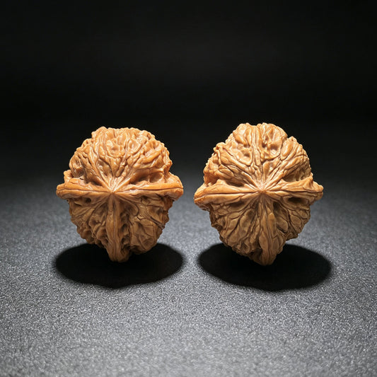 "Rainflower Stone Three-Ribbed" Yuhuashi Sanleng Multi-Ribbed Wenwan Walnuts Pair | 31.0mm x 34.0mm | YHSSN-C222E - ThePatinaProject