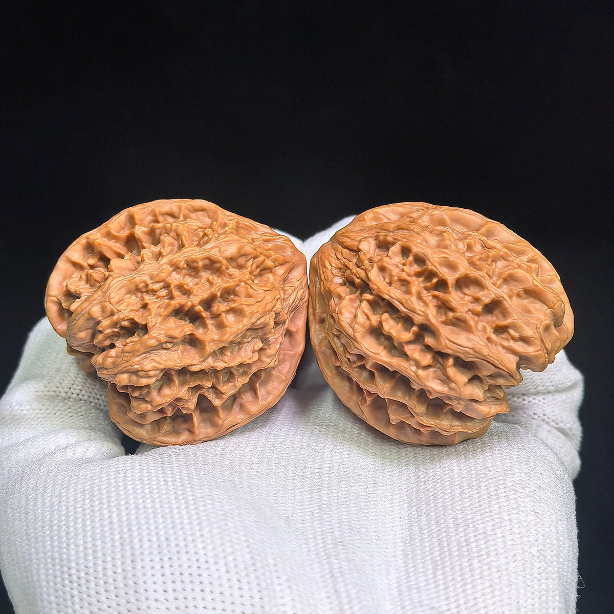 Red-Shell Wild Ox “Tian Can Jiao” Wenwan Walnuts Pair | Sculptural Natural Form | 41.0mm × 39.0mm | YN-C1E3E - ThePatinaProject