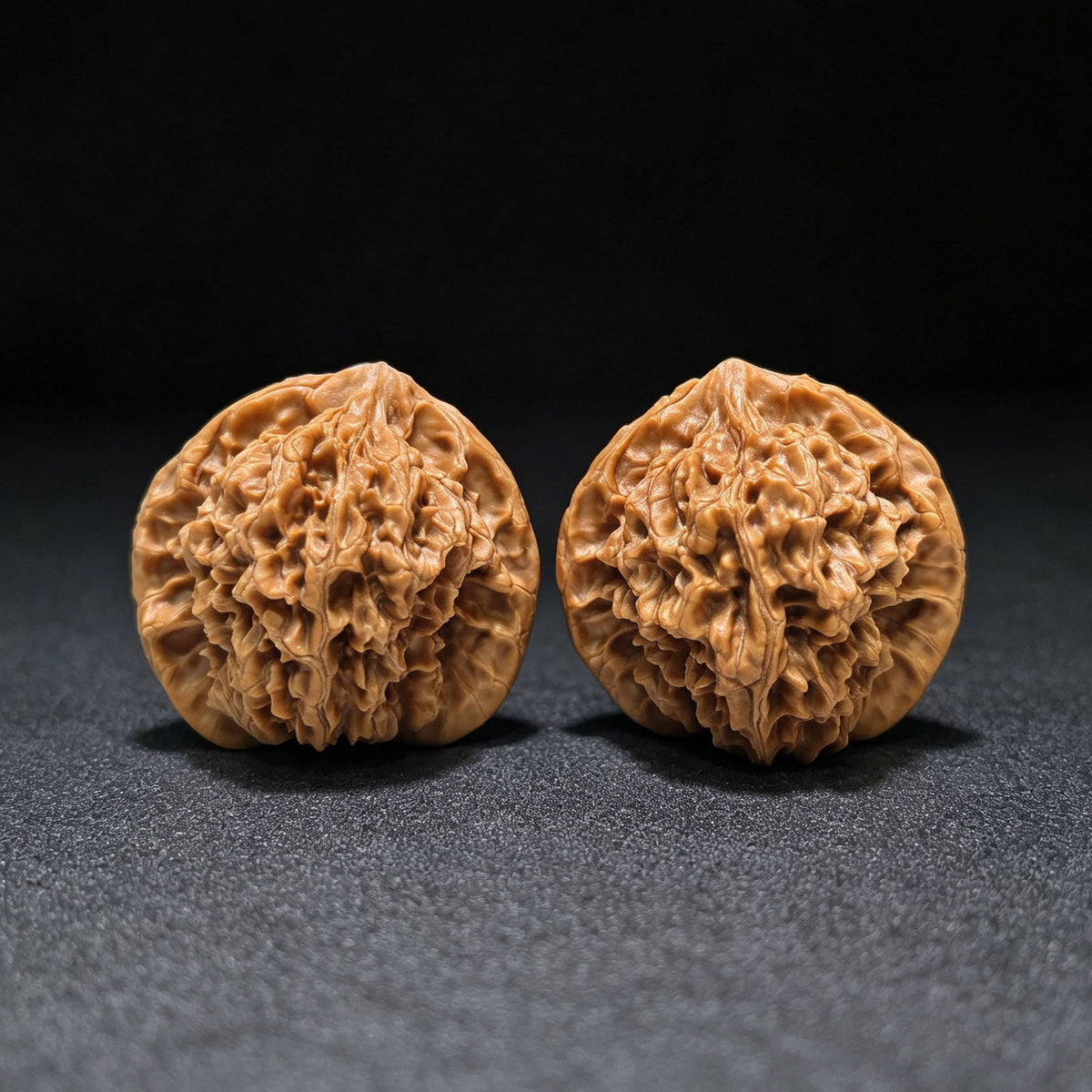 Shaanxi Guanmao Wenwan Walnut Pair | Broad-Shouldered Official Hat Form | 45.0mm × 39.0mm | SXGM-1601 - ThePatinaProject