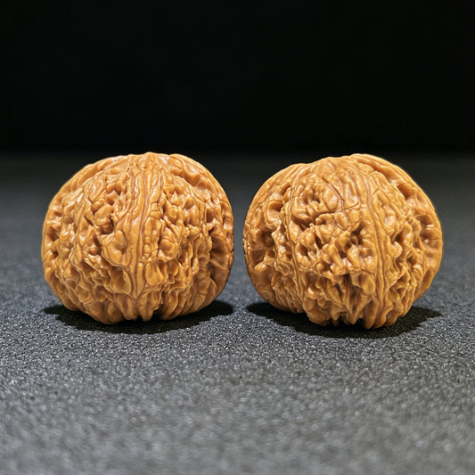 "Spherical Nanjiangshi Lionhead" Qiuxing Nanjiangshi NJS-1124 Low-Profile Wenwan Walnuts Pair | 40.0mm x 42.0mm | NJS-1124 - ThePatinaProject