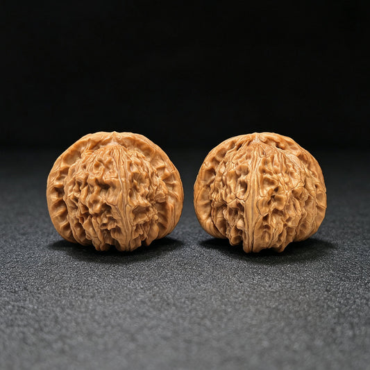 "Spherical White Lion" Qiu Xing Baishizi QXBSJ-1501C Low-Profile Wenwan Walnuts Pair | 44.0mm x 45.0mm | QXBSJ-1501C - ThePatinaProject