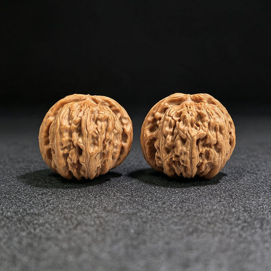 Spherical White Lion Wenwan Walnut Pair | Broad Round Profile | 41.0mm × 47.0mm | QXBSZ-17C4C - ThePatinaProject