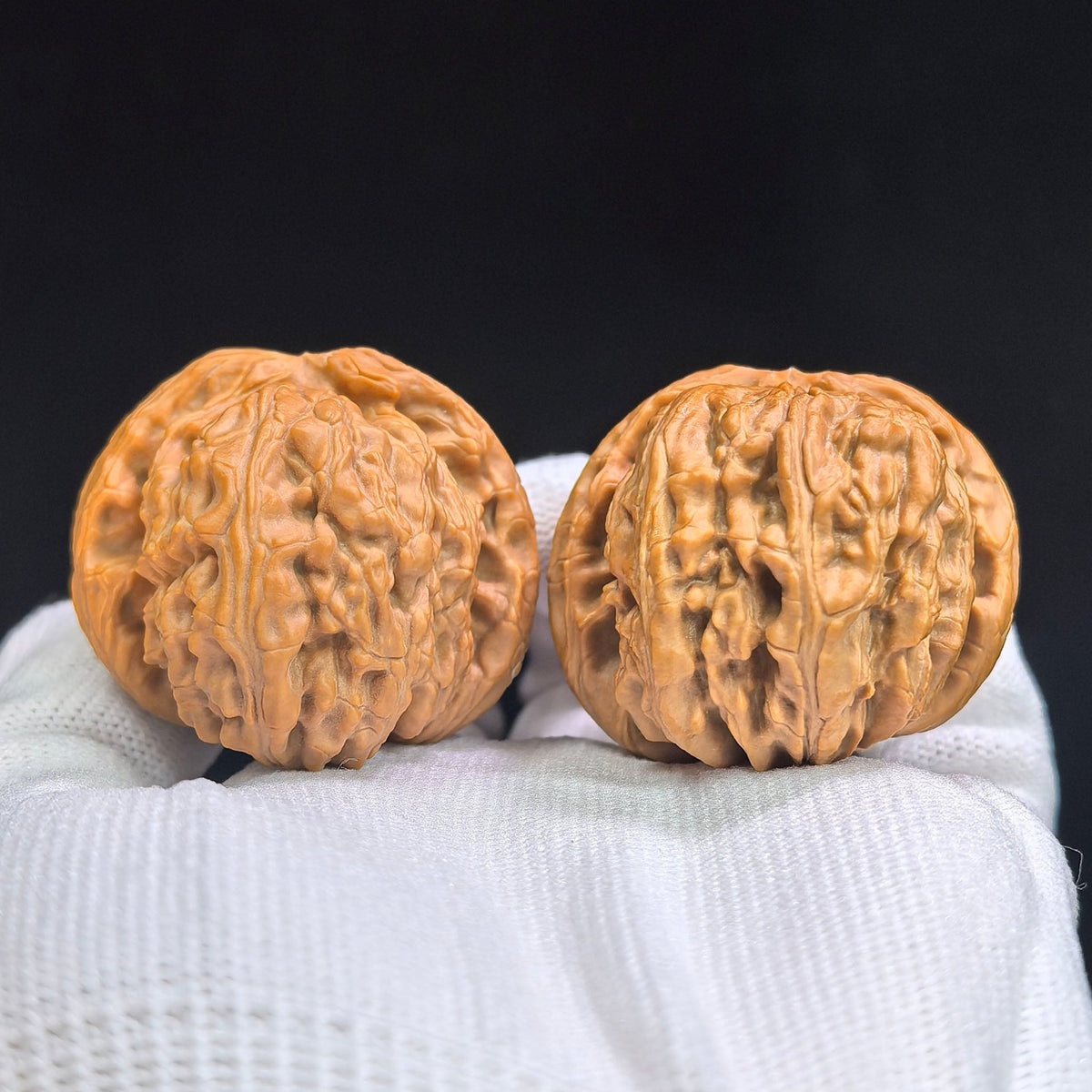 Spherical White Lion Wenwan Walnut Pair | Broad Round Profile | 41.0mm × 47.0mm | QXBSZ-17C4C - ThePatinaProject
