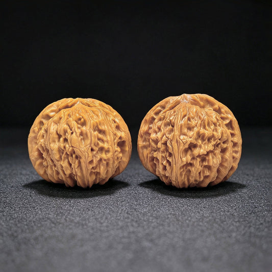 "Spherical White Lionhead" Qiuxing Baishizi QXBSJ-1508C Low-Profile Wenwan Walnuts Pair | 42.0mm x 43.0mm | QXBSJ-1508C - ThePatinaProject