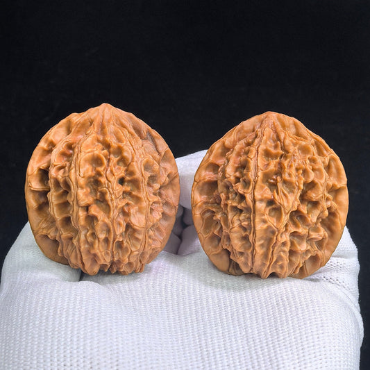 Tall-Ridged Deep-Textured Tongtian Ba Wenwan Walnut Pair — 40.0mm x 36.0mm | TTB-SY1H9 - ThePatinaProject