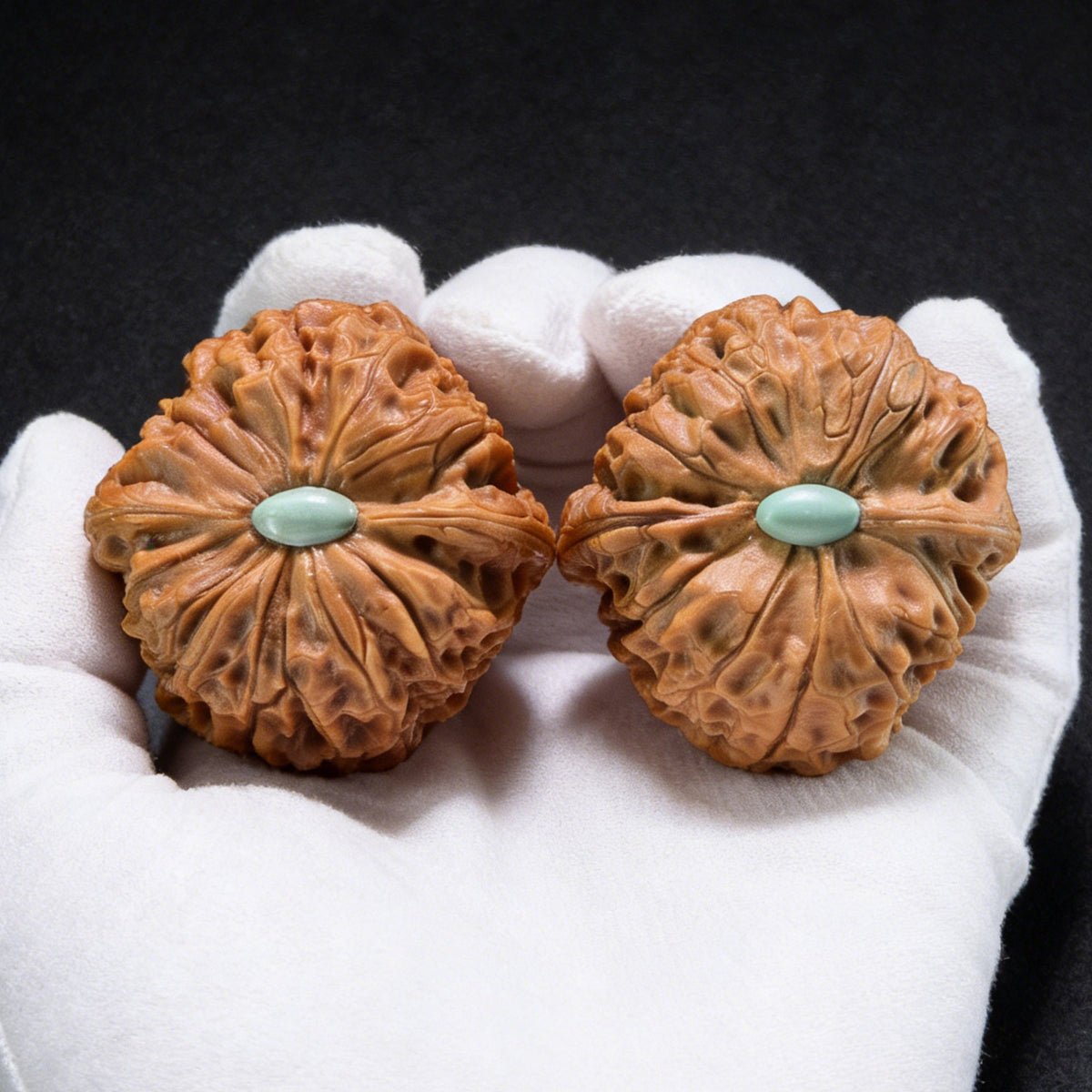 The Bespoke Turquoise-Inlaid "Apple Orchard" (Ping Guo Yuan) Pair | Museum Grade | 40.0mm x 40.0mm | MDXZ-01 - ThePatinaProject