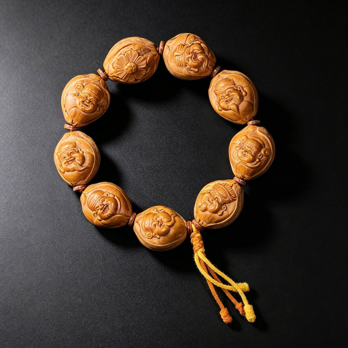 The "Eight Directions of Wealth" (Ba Fang Lai Cai) Master-Carved Olive Pit Bracelet | 9-Bead Crystal Pit Series | GLHSC-001H - ThePatinaProject