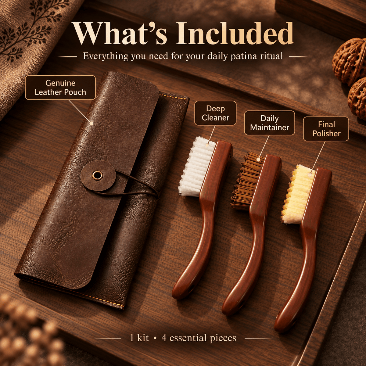 The "Patina Artisan" Kit | Genuine Leather Pouch + 3-Stage Brush System - ThePatinaProject