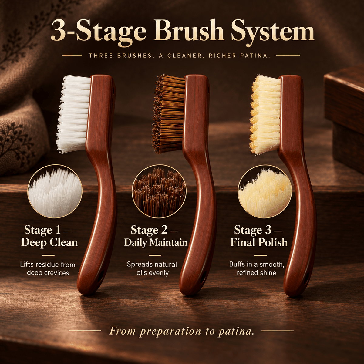 The "Patina Artisan" Kit | Genuine Leather Pouch + 3-Stage Brush System - ThePatinaProject