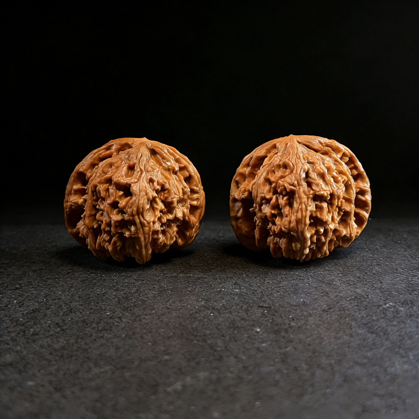 Walnut hand exerciser featuring a white lion design from The Patina Project's Grand White Lion collector's pair, 46mm size.