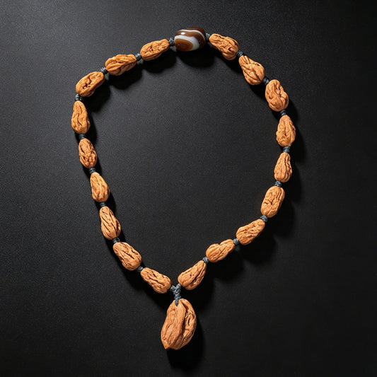 The "Songshan Sunflower Seed" (Gua Zi) Meditative Hand-Strand | 18-Piece Set with Agate Accent | SSGZ-1201E - ThePatinaProject