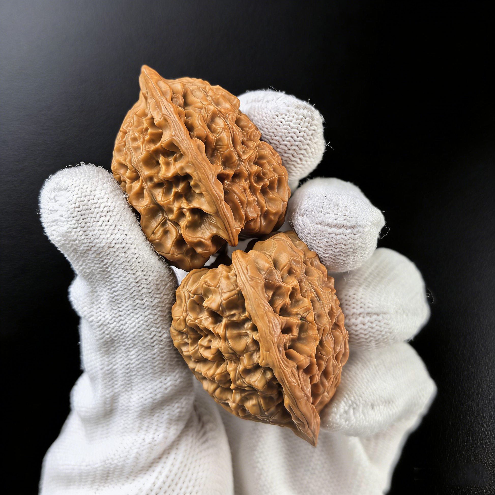 Pair of Walnut Imperial "Mini-Guanmao" hand exercisers from ThePatinaProject, featuring high-oil finish and symmetrical design in collector’s edition.