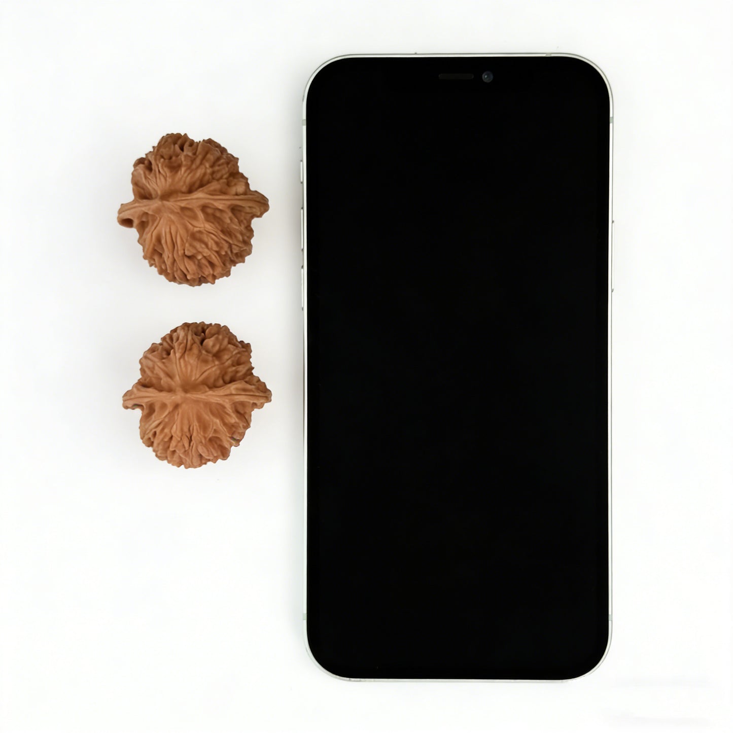 Pair of Beijing Chicken Heart Walnut Hand Exercisers from ThePatinaProject, 37mm size, showcasing textured walnut surfaces for grip and exercise.