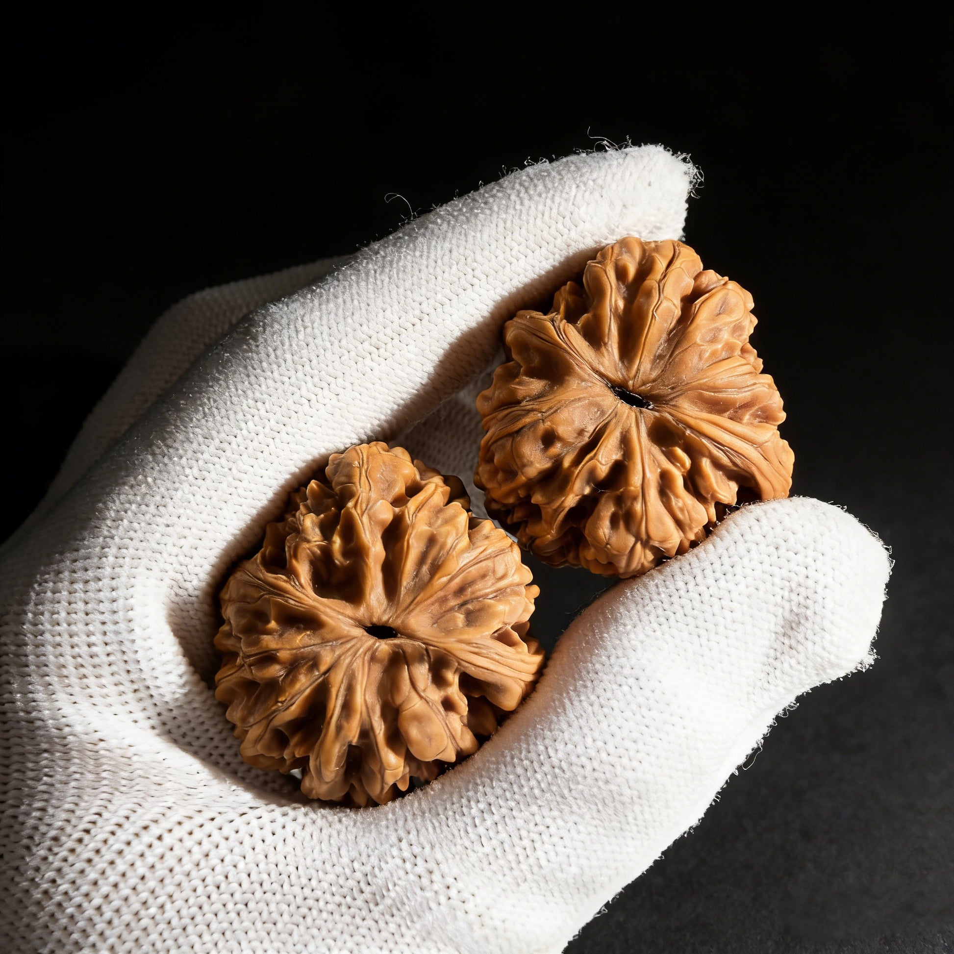 Walnut hand exercisers by ThePatinaProject, MMC-01 Caterpillar pair, 34mm diameter, textured wooden grip for hand strength training.