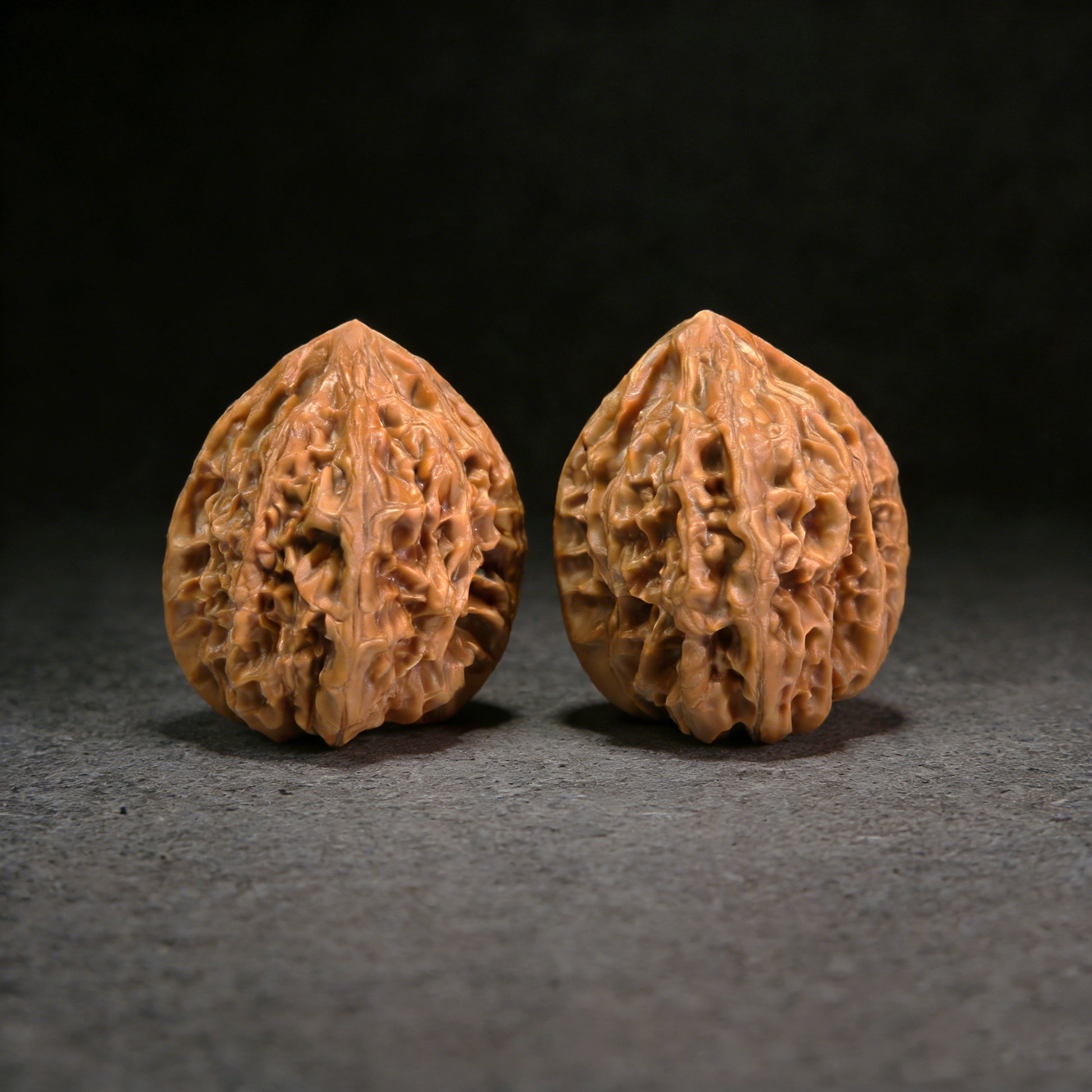 Pair of Walnut Hand Exercisers with "Chicken Heart" design by ThePatinaProject, collector grade, 37mm x 42mm, JX-401C