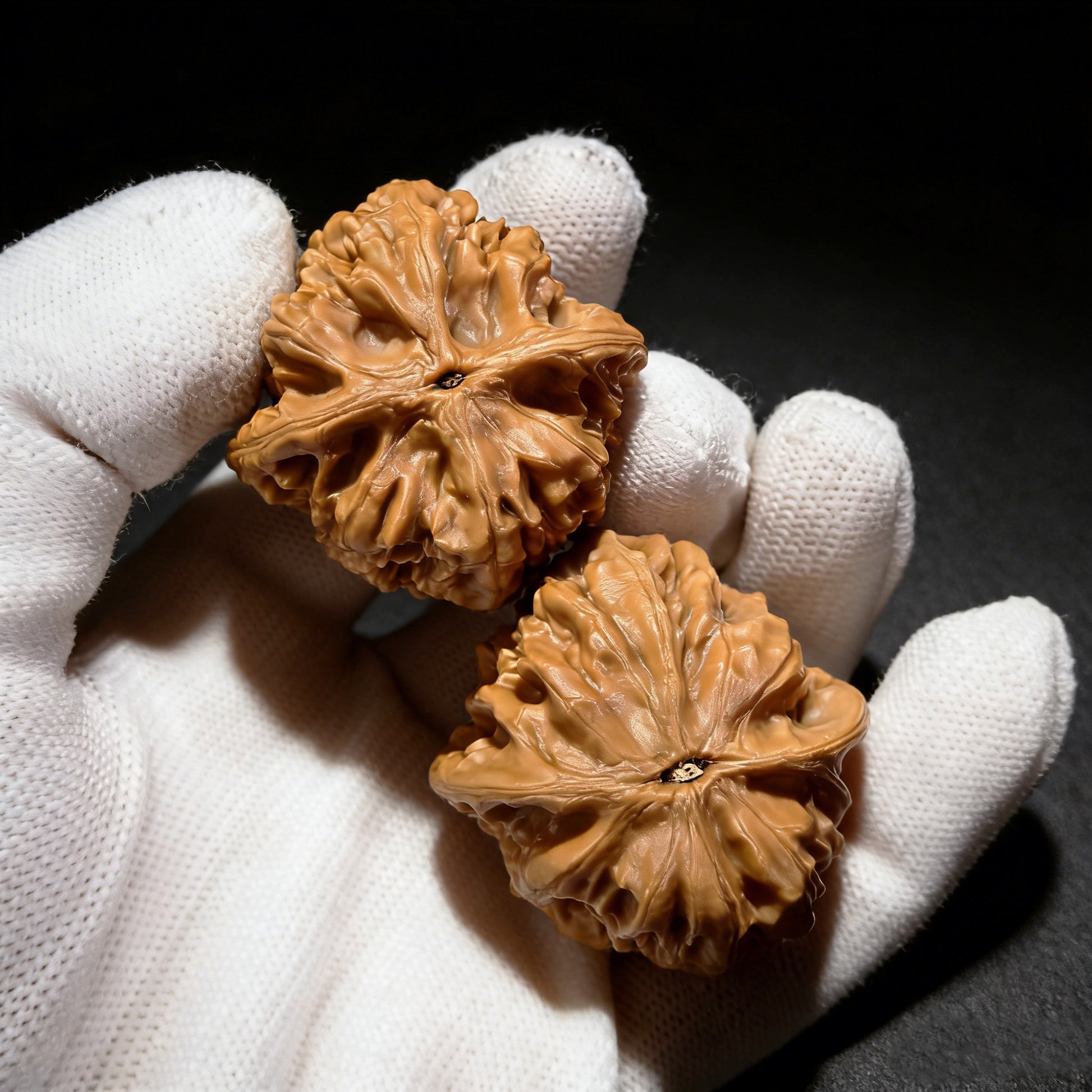 Pair of Walnut Hand Exercisers "Chicken Heart" (Ji Xin) by ThePatinaProject, collector grade, 37mm x 42mm, JX-401C model