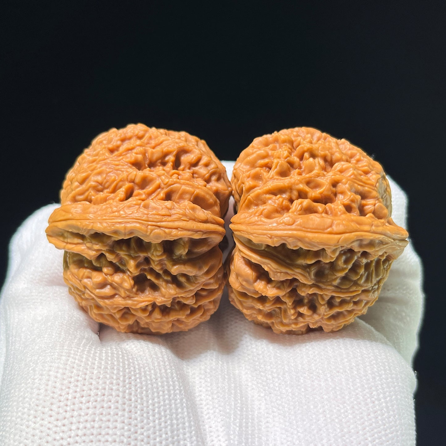 Walnut hand exercisers from ThePatinaProject, NJS-1001C, perfectly balanced 1:1 pair, 45mm x 45mm, boutique grade.