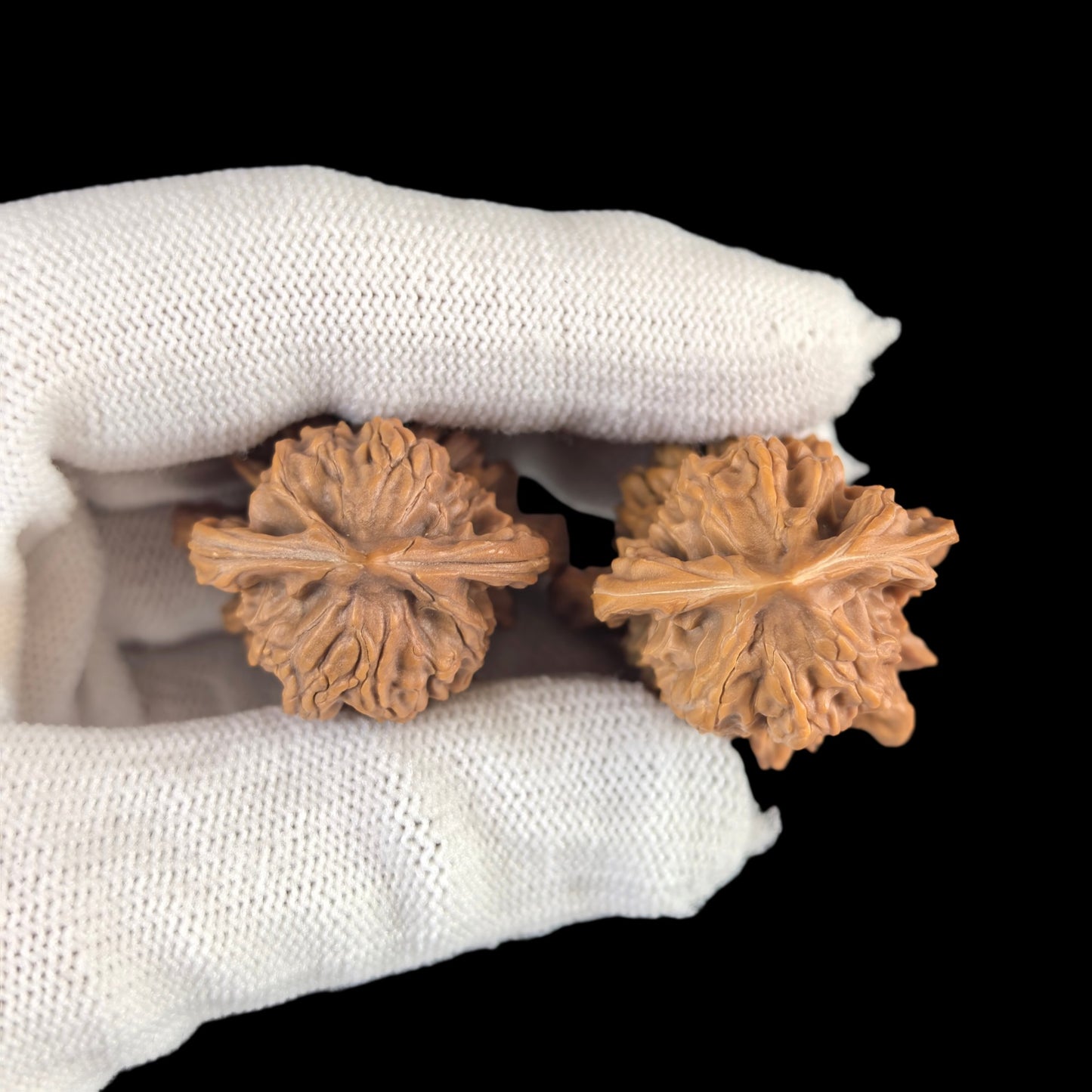 Walnut hand exercisers pair called Double Gourd (Hulu), 29mm, from ThePatinaProject, showing textured walnut wood grips for hand fitness.