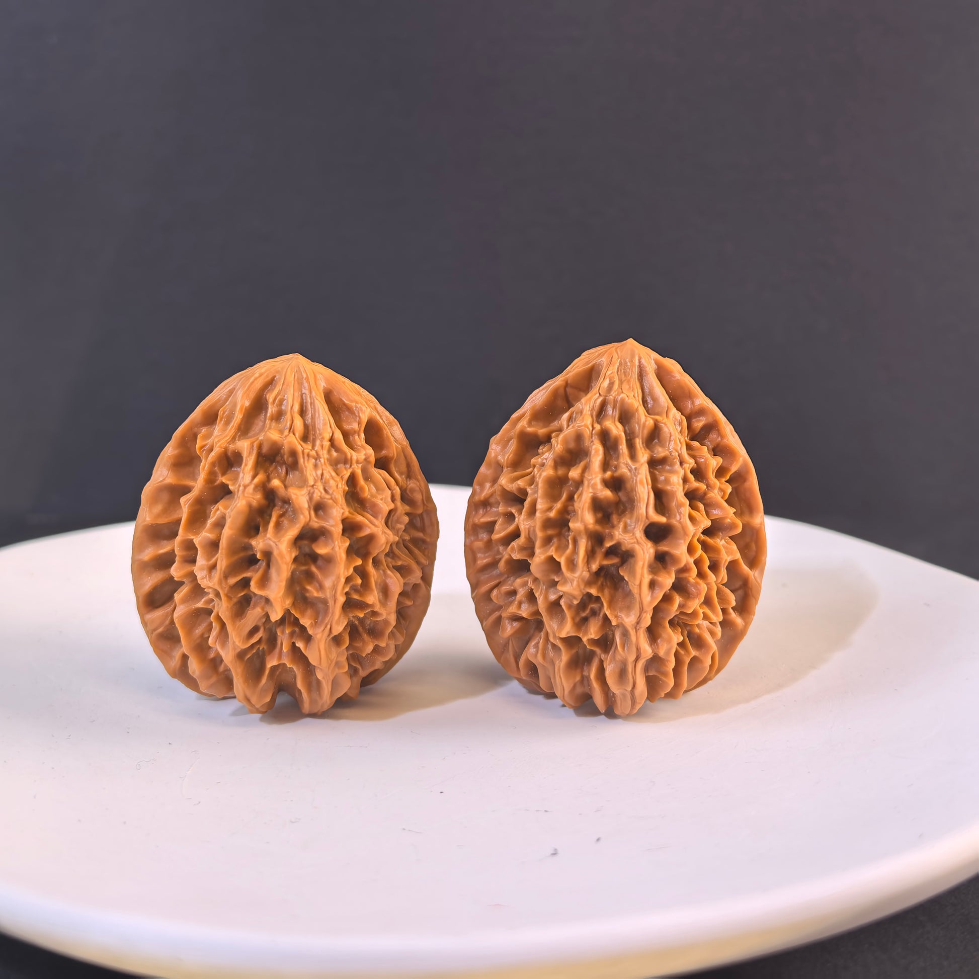 Pair of Walnut Fortune Mouse hand exercisers, 40mm size from ThePatinaProject, featuring intricate Chinese prosperity design.