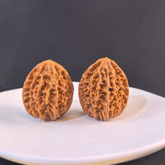 Pair of Walnut Fortune Mouse hand exercisers, 40mm size from ThePatinaProject, featuring intricate Chinese prosperity design.