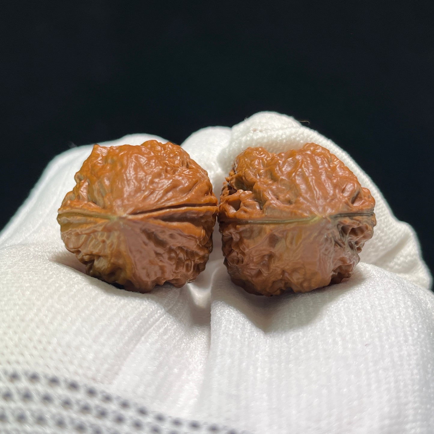 Four-faced frog walnut hand exerciser by ThePatinaProject, 26mm x 25mm, featuring detailed carved design and smooth wood finish.
