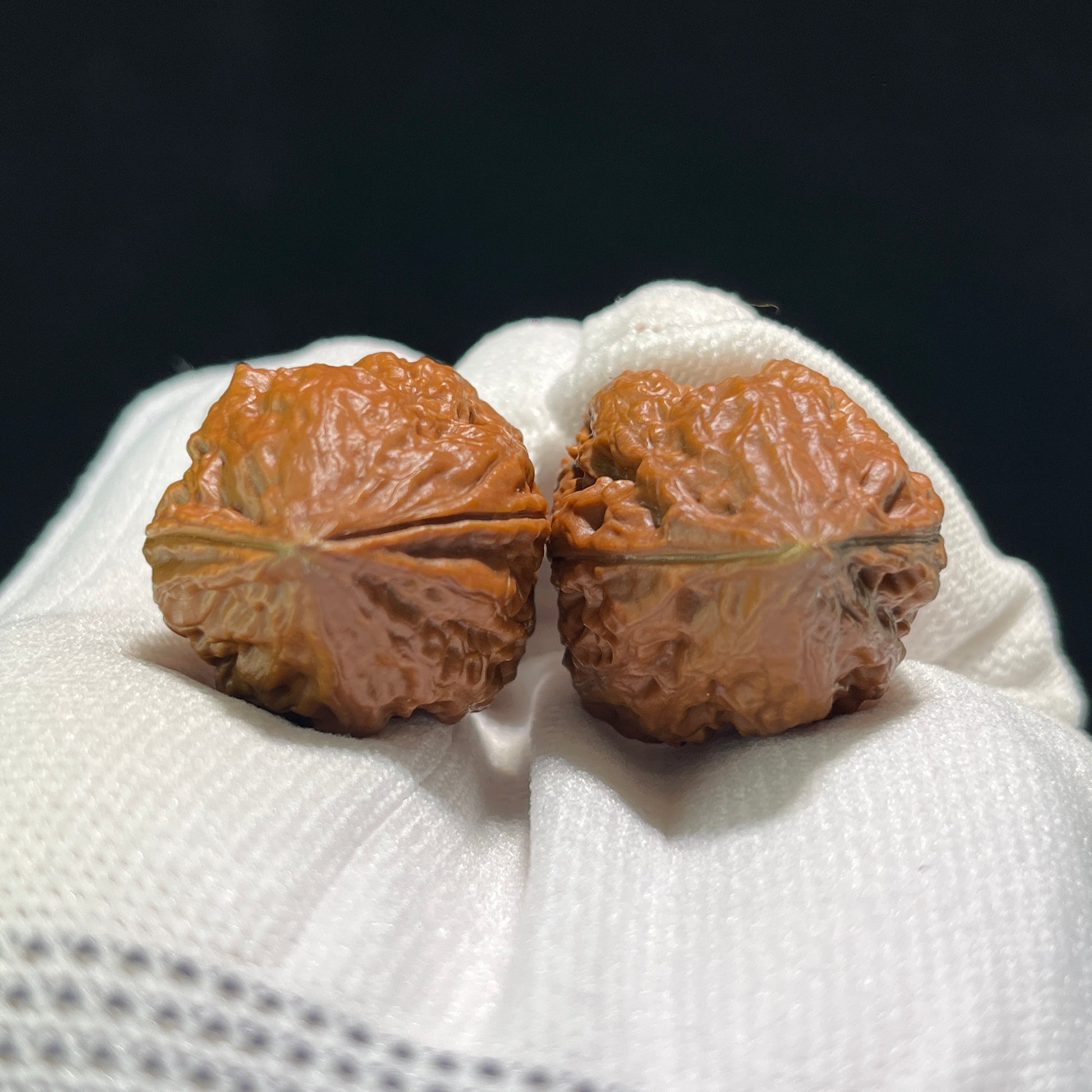 Four-faced frog walnut hand exerciser by ThePatinaProject, 26mm x 25mm, featuring detailed carved design and smooth wood finish.