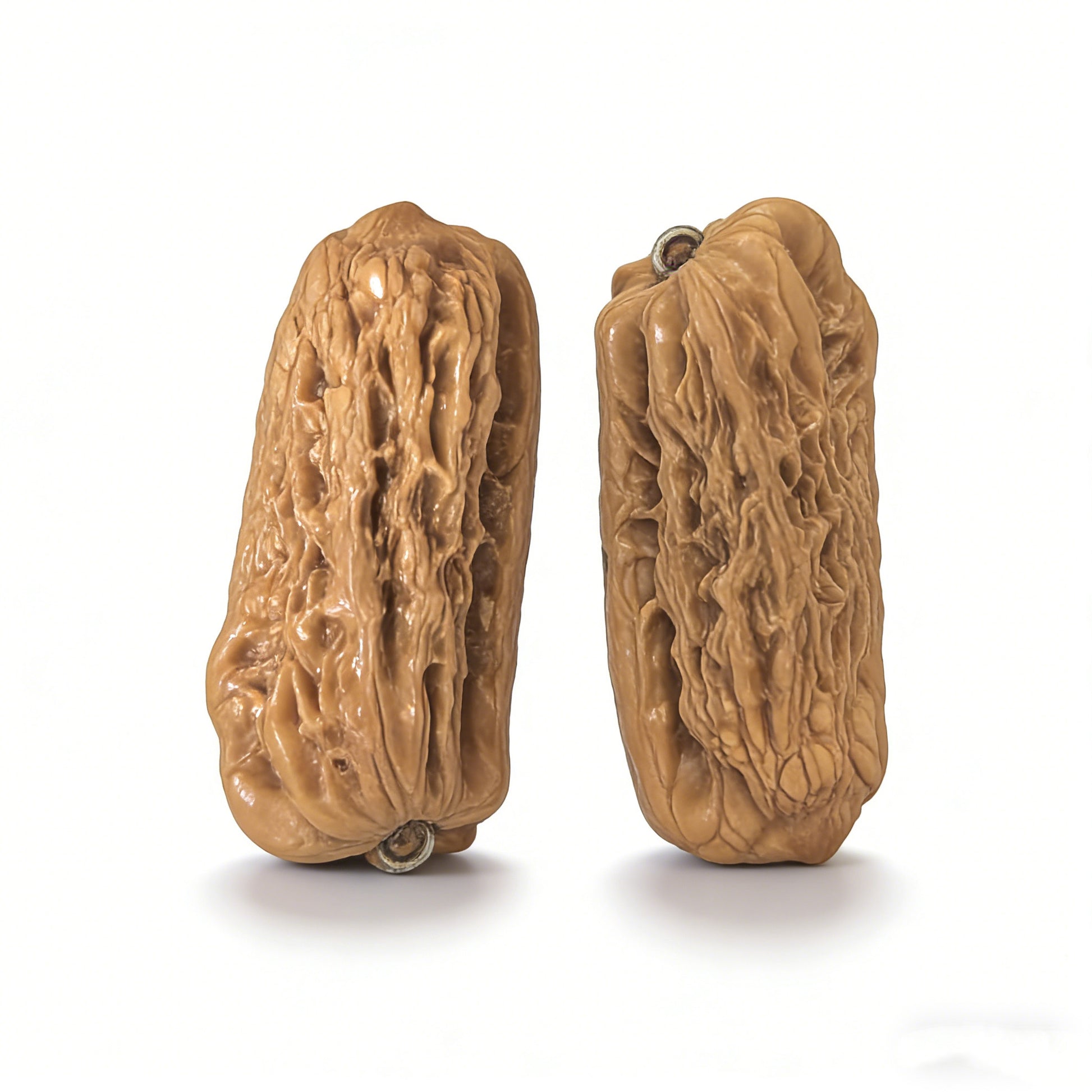 Walnut hand exerciser with gold bar pendant set, elongated double pendant 25mm x 23mm, ThePatinaProject jewelry.