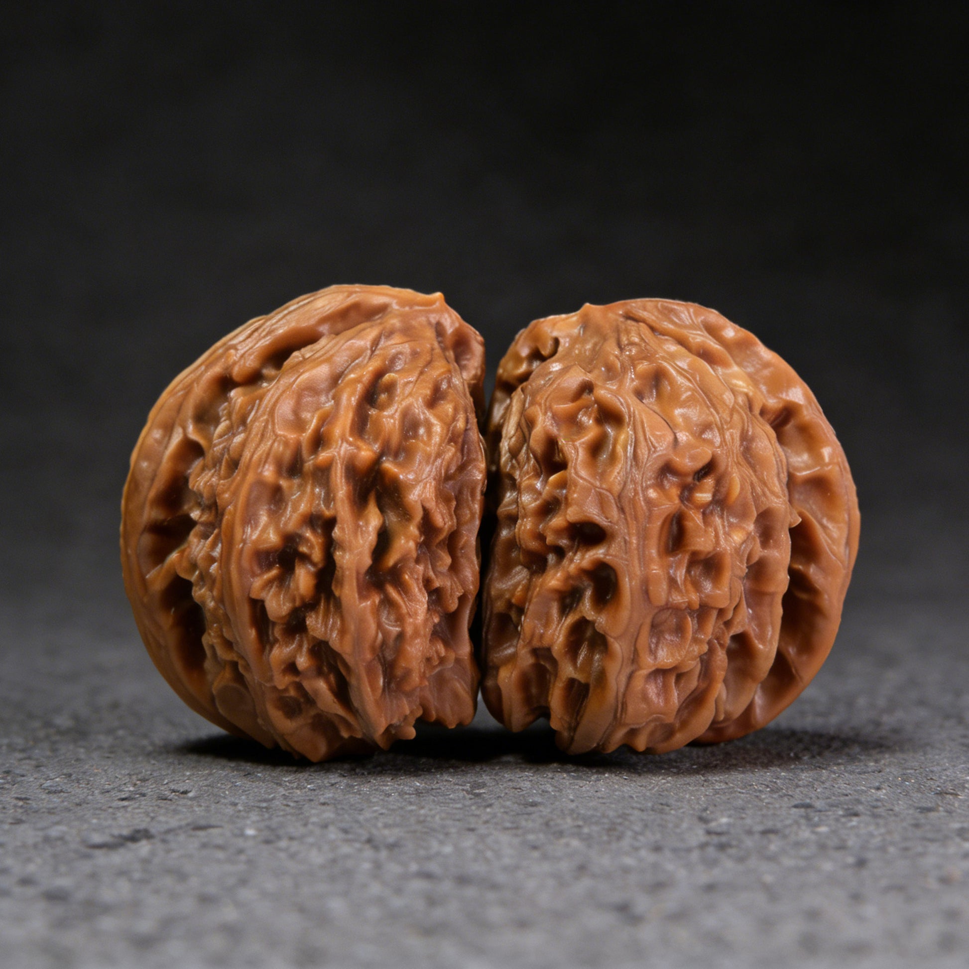 Walnut hand exercisers, "Half-Wall" twin pair by ThePatinaProject, with 34mm and 30mm diameter, featuring textured surface.