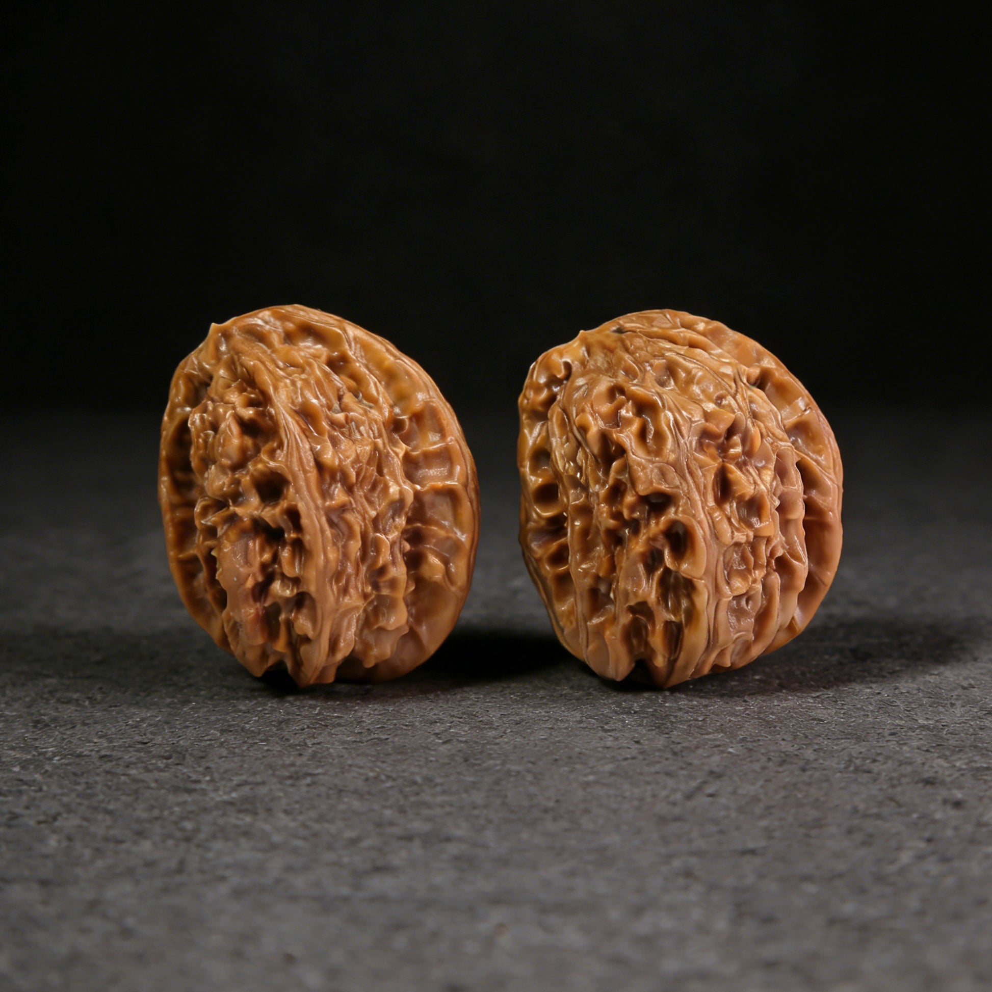 Walnut hand exercisers, "Half-Wall" twin pair, BB-301, with 34mm and 30mm diameters, from ThePatinaProject.