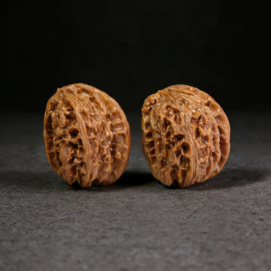 Walnut hand exercisers, "Half-Wall" twin pair, BB-301, with 34mm and 30mm diameters, from ThePatinaProject.