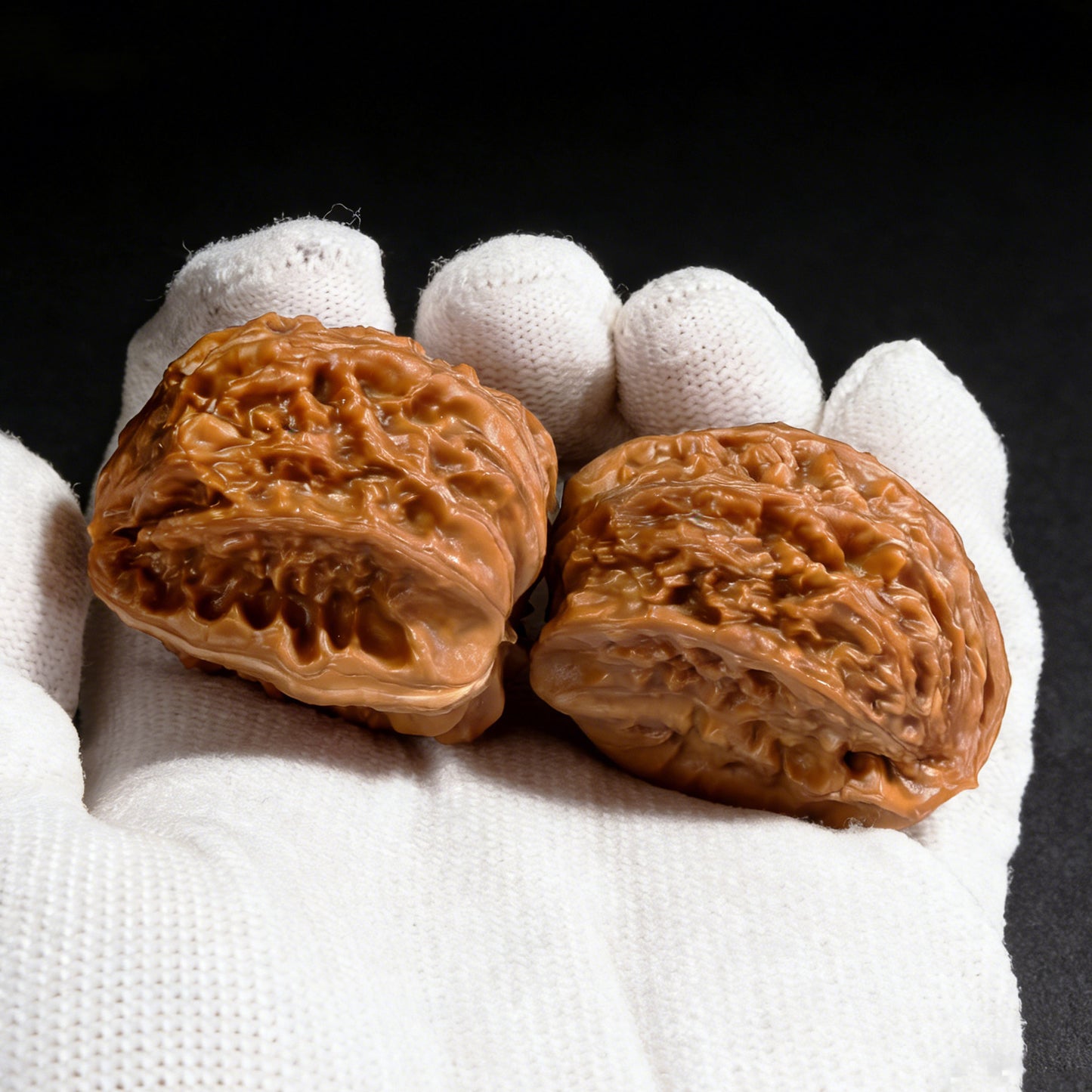 Walnut hand exercisers, half-wall twin pair with 34mm and 30mm diameters, BB-301 model, by ThePatinaProject.